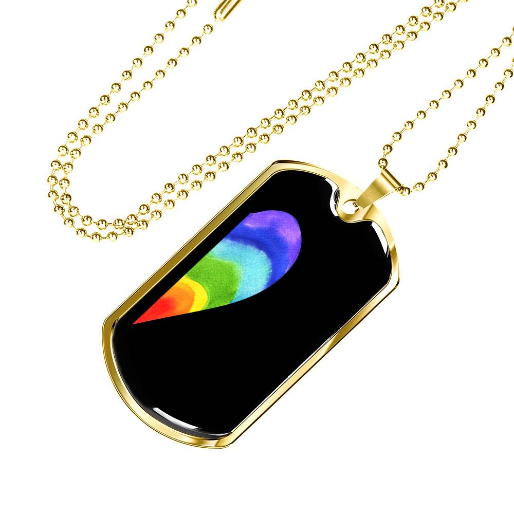 LGBT Rainbow Heart Matching Couple Dog Tag Pendant Necklace Valentine's Day Gifts - Dog Tag (Gold Plated)