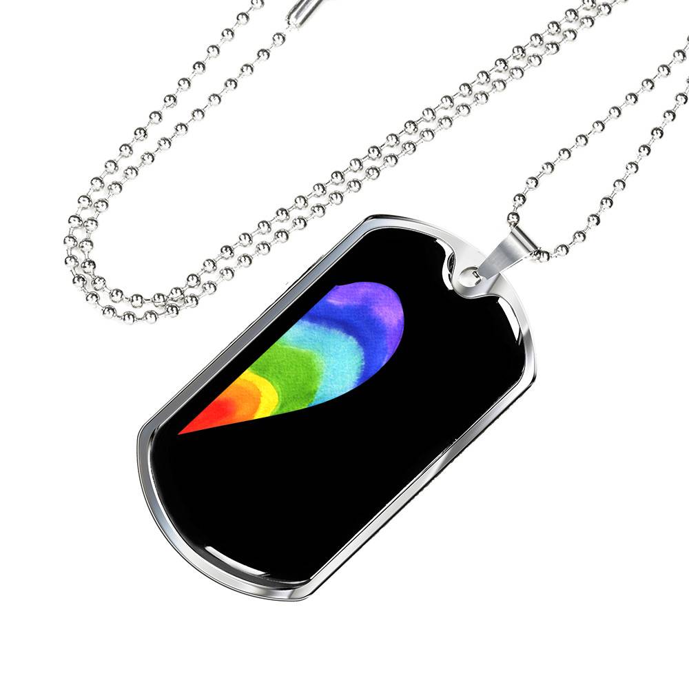 LGBT Rainbow Heart Matching Couple Dog Tag Pendant Necklace Valentine's Day Gifts - Dog Tag (Silver)