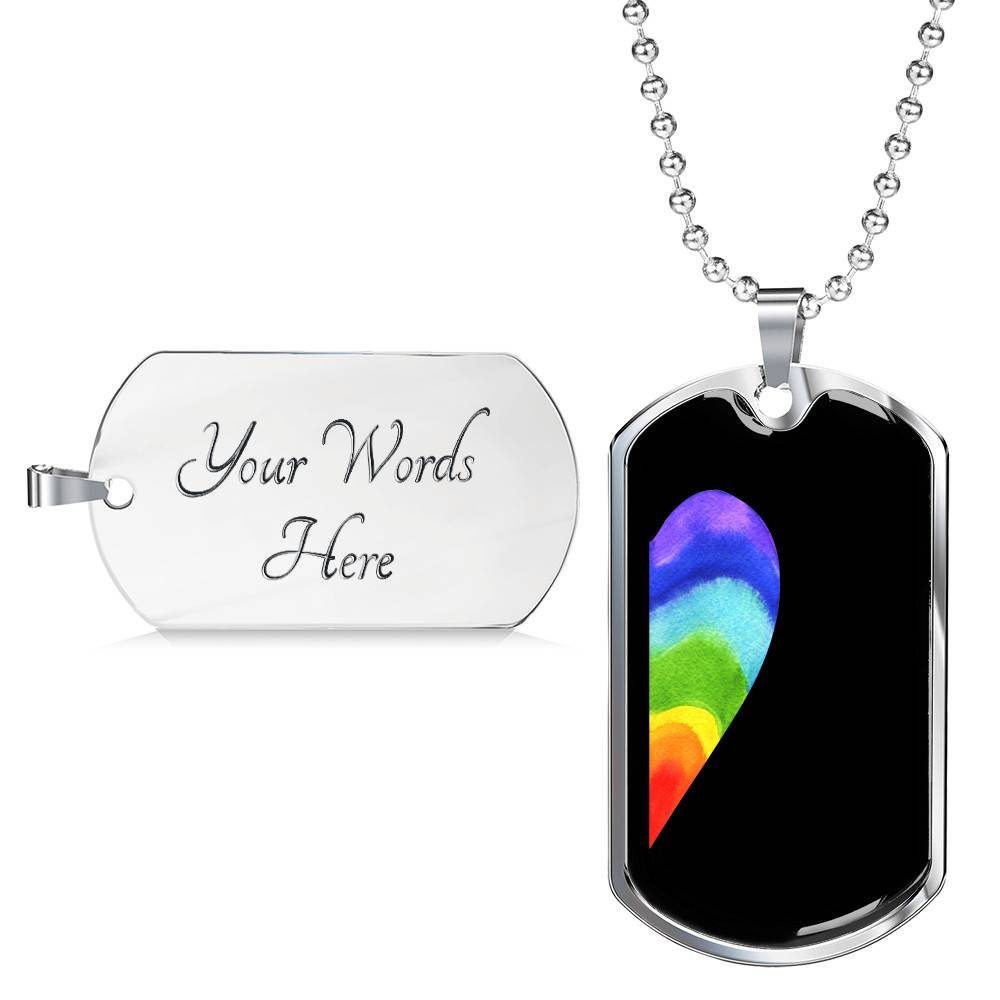 LGBT Rainbow Heart Matching Couple Dog Tag Pendant Necklace Valentine's Day Gifts - Dog Tag (Silver)