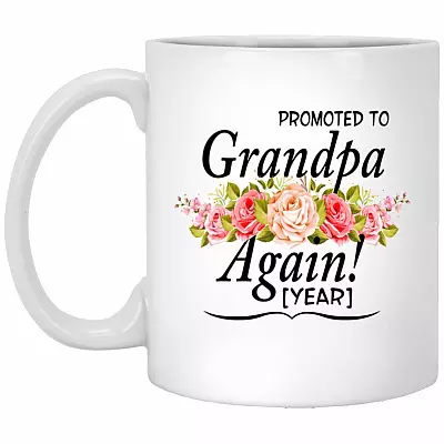 Personalized Promoted To Grandpa Again Mug, White, 11 oz. White Mug