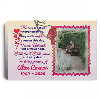 Personalized Photo Memorial The Ones We Love Never Go Away They Walk Beside Us Framed Canvas - Unframed Poster, White, 0.75'' Framed Canvas
