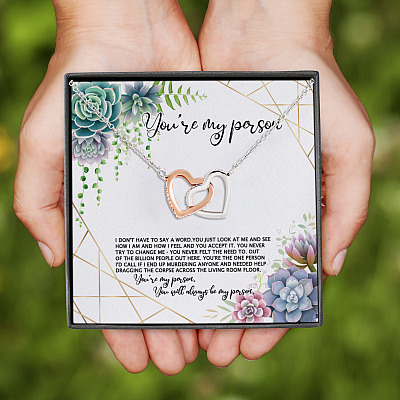 Alternative view of You're My Person You Will Always My Person Interlocking Hearts Pendant Necklace - Best Friend Necklace