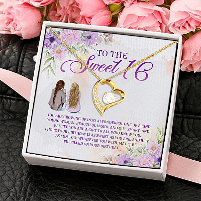 Happy Sweet 16 Little Girl Growing Up All Your Wishes Come True Forever Love Pendant Necklace