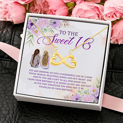 Happy Sweet 16 Little Girl Growing Up All Your Wishes Come True Infinity Heart Pendant Necklace