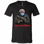 Feel The Bernie Sanders T-shirt - V-Neck Tee - Bernie Mittens Shirt - Funny Meme Inauguration Day T-shirt, Black, V-Neck T-Shirt