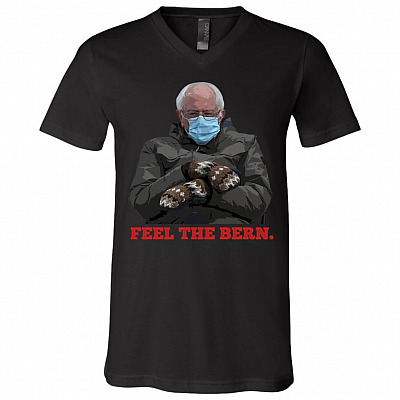 Feel The Bernie Sanders T-shirt - V-Neck Tee - Bernie Mittens Shirt - Funny Meme Inauguration Day T-shirt, Black, V-Neck T-Shirt