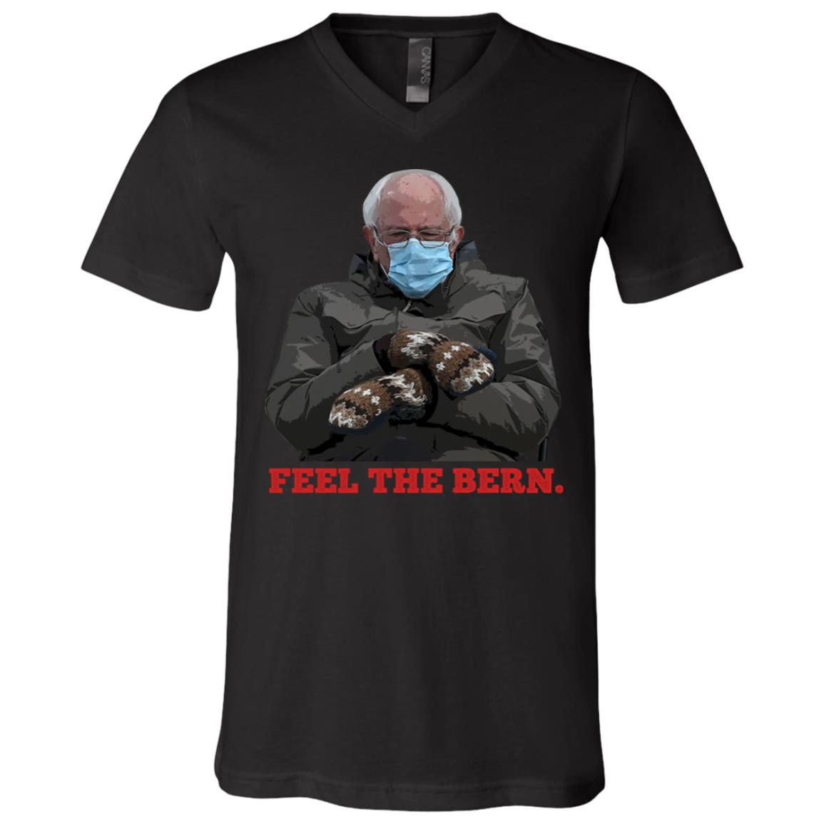 Feel The Bernie Sanders T-shirt - V-Neck Tee - Bernie Mittens Shirt - Funny Meme Inauguration Day T-shirt, Black, V-Neck T-Shirt
