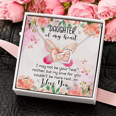 To My Daughter I Love You My Love for You Is Real Mother Daughter Gifts Interlocking Heart Pendant Necklace