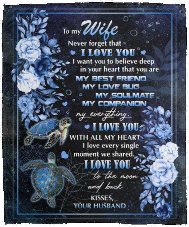 Turtle To My Wife Never Forget That Blanket, White, Cozy Plush Fleece Blanket - 50x60