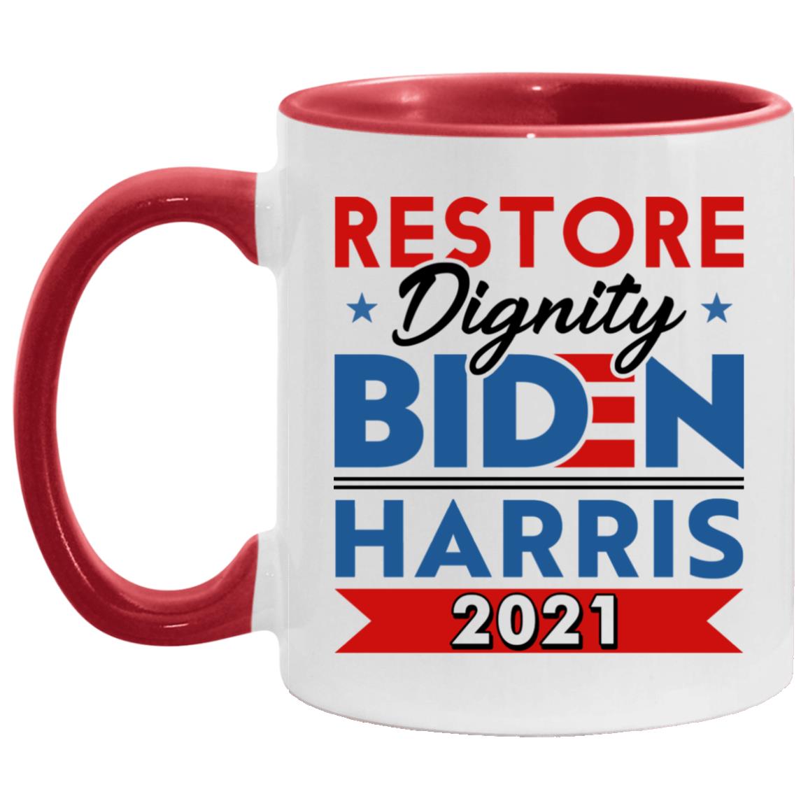 39TR. RESTORE DIGNITY, White/Red, 11 oz. Accent Mug