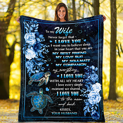 Alternative view of Turtle To My Wife Never Forget That I Love You From Husband Fleece Blanket - Mink Sherpa Blanket - Woven Blanket