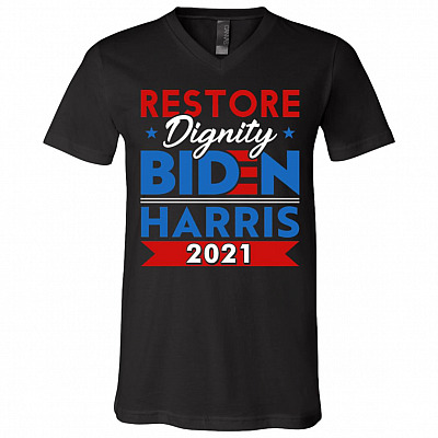 Biden Harris 2021 Restore T-Shirt - V Neck, Black, V-Neck T-Shirt