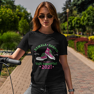 Alternative view of Kamala Harris Chucks Madam Vice President Pearls T-Shirt