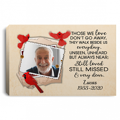 Personalized Photo Memorial Those We Love Don't Go Away They Walk Beside Us Framed Canvas - Unframed Poster, White, 0.75'' Framed Canvas