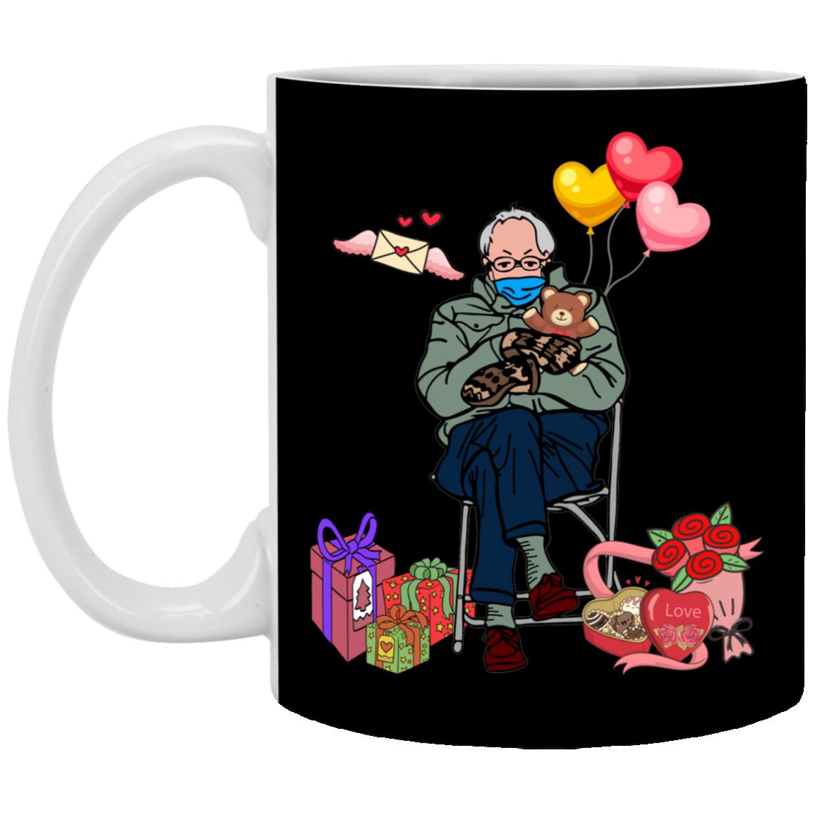 Bernie Sanders Mittens Valentines Day Coffee Mug, Black, 11 oz. White Mug