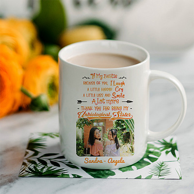 Alternative view of Personalized Photo To My Bestie Because of You I Laugh a Little Harder Cry a Little Ceramic Coffee Mug
