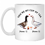 Personalized Duck Couple Ceramic Coffee Mug - You Are My Cup Of Tea Mug - Valentines Day Couple Mugs, White, 11 oz. White Mug