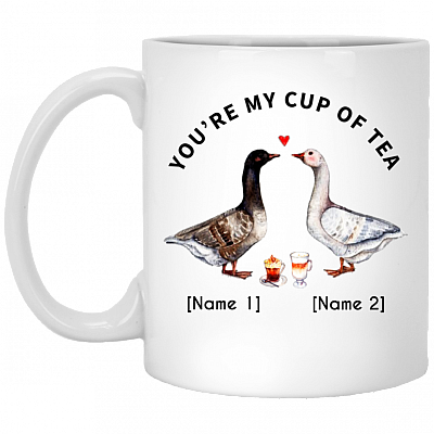 Personalized Duck Couple Ceramic Coffee Mug - You Are My Cup Of Tea Mug - Valentines Day Couple Mugs, White, 11 oz. White Mug