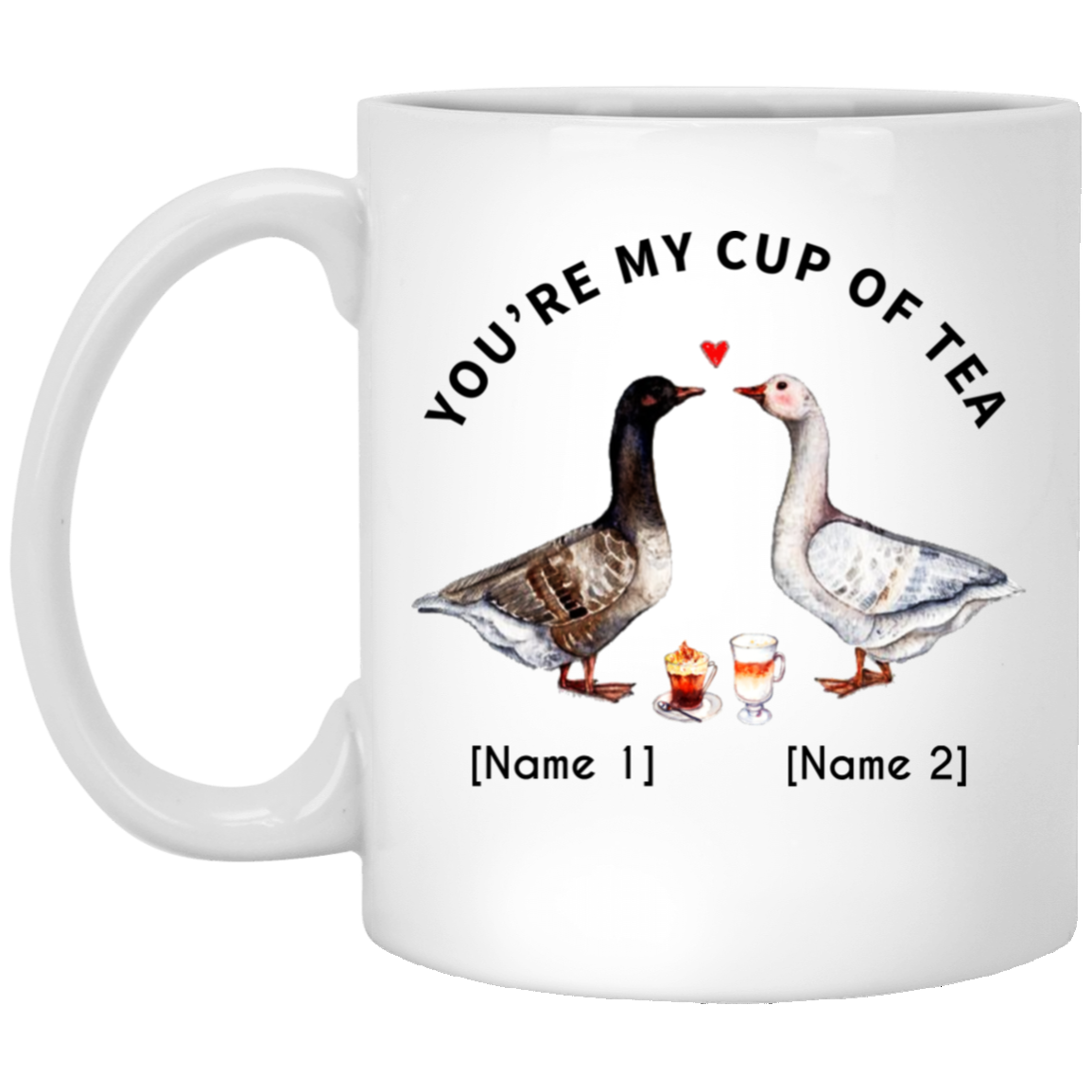 Personalized Duck Couple Ceramic Coffee Mug - You Are My Cup Of Tea Mug - Valentines Day Couple Mugs, White, 11 oz. White Mug