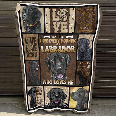 Alternative view of First Thing I See Every Morning Is a Labrador Who Loves Me Black Labrador Fleece Blanket - Mink Blanket