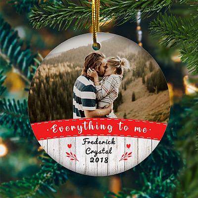 Alternative view of Personalized Photo You Are Everything To Me Decorative Christmas Ornament - Holiday Flat Circle Ornament