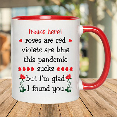 Alternative view of Personalized Quarantined Love Accent Mug - This Pandemic Sucks I'm Glad I Found You Mug