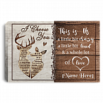 Personalized Deer Couple Decor I Choose You To Do Life With Hand In Hand Framed Canvas - Unframed Poster, White, 0.75'' Framed Canvas