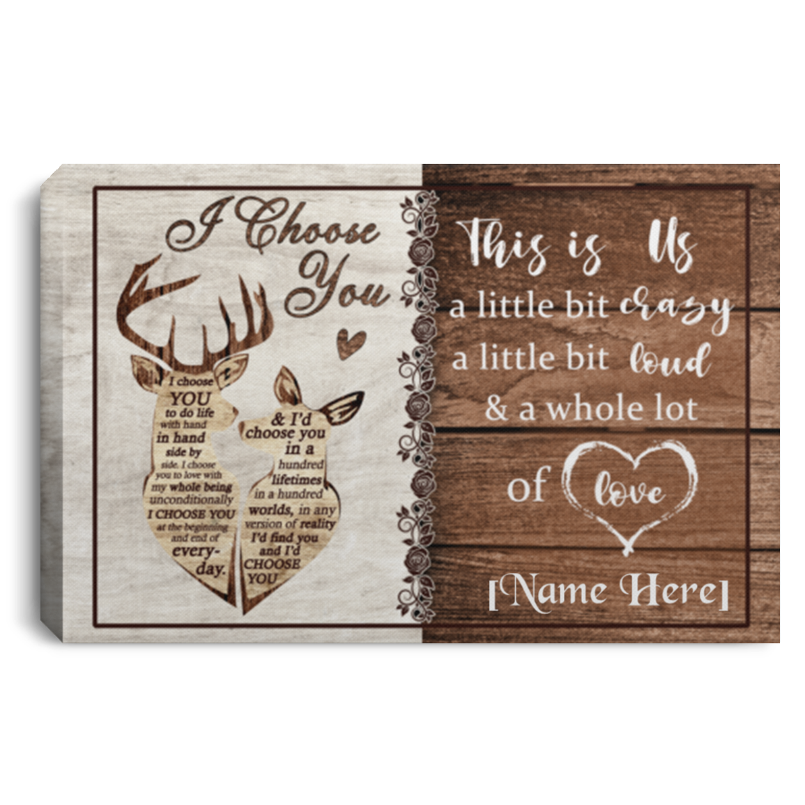 Personalized Deer Couple Decor I Choose You To Do Life With Hand In Hand Framed Canvas - Unframed Poster, White, 0.75'' Framed Canvas