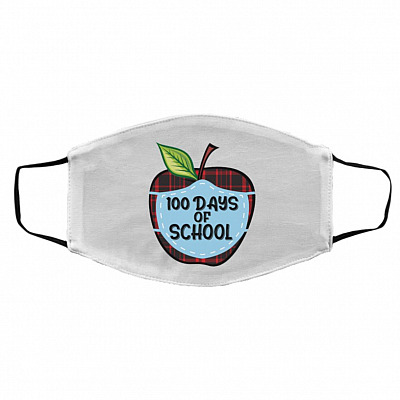100 Days of School Face Mask, White, Cloth Face Cover – Medium/Large