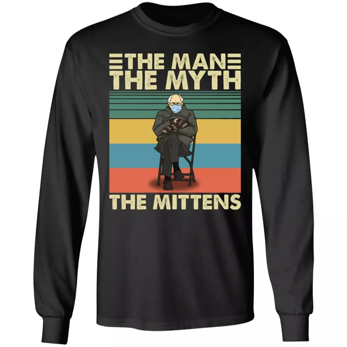 The Man The Myth The Mittens Vintage Hoodie - Bernie Sanders Mittens Meme Sweatshirt - Long Sleeve Shirt, Black, Long Sleeve