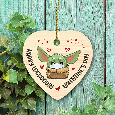 Green Baby Alien Happy Lockdown Valentine's Day 2021 Decorative Ornament - Holiday Flat Heart Ornament Gift