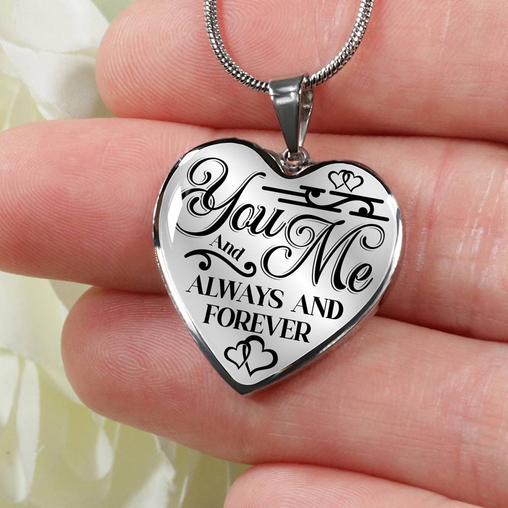 You And Me Always And Forever Luxury Heart Pendant Necklace - Girlfriend Necklace Gifts - Heart Luxury Necklace (Silver)