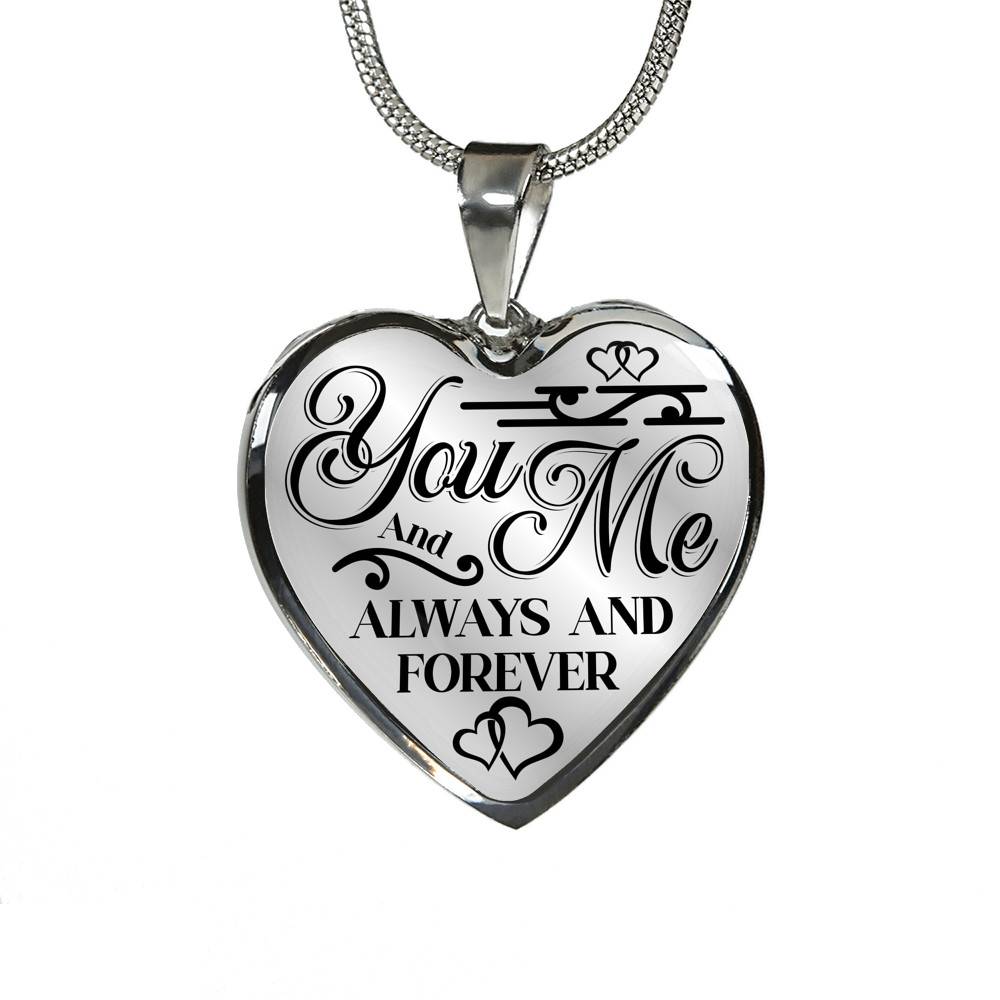 You And Me Always And Forever Luxury Heart Pendant Necklace - Girlfriend Necklace Gifts - Heart Luxury Necklace (Silver)