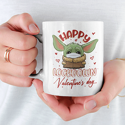 Alternative view of Green Baby Alien Happy Lockdown Valentine's Day 2021 Ceramic Coffee Mug - Beer Stein - Water Bottle - Color Changing Mug