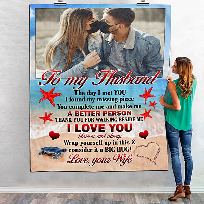 Alternative view of Personalized Photo To My Husband The Day I Met You I Found My Missing Piece Fleece Blanket - Mink Blanket
