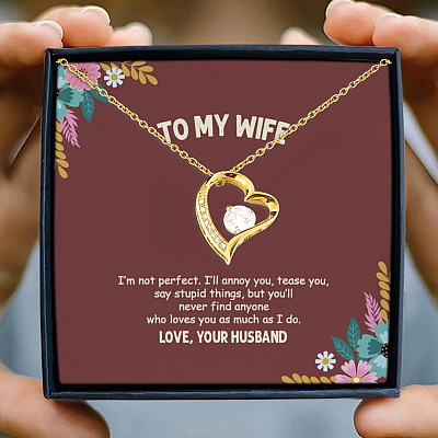To My Wife I'm Not Perfect I'll Annoy You From Husband Forever Love Pendant Necklace