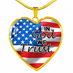 In God We Trust American Flag Patriotic Heart Pendant Necklace - Gift For Patriot - Heart Luxury Necklace (Gold Plated)