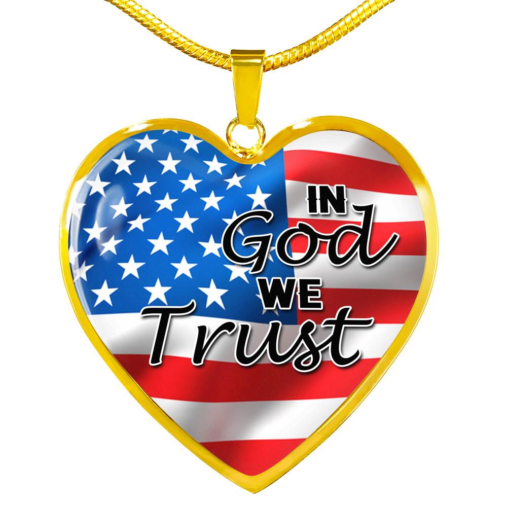 In God We Trust American Flag Patriotic Heart Pendant Necklace - Gift For Patriot - Heart Luxury Necklace (Gold Plated)