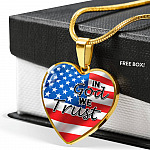 In God We Trust American Flag Patriotic Heart Pendant Necklace - Gift For Patriot - Heart Luxury Necklace (Gold Plated)