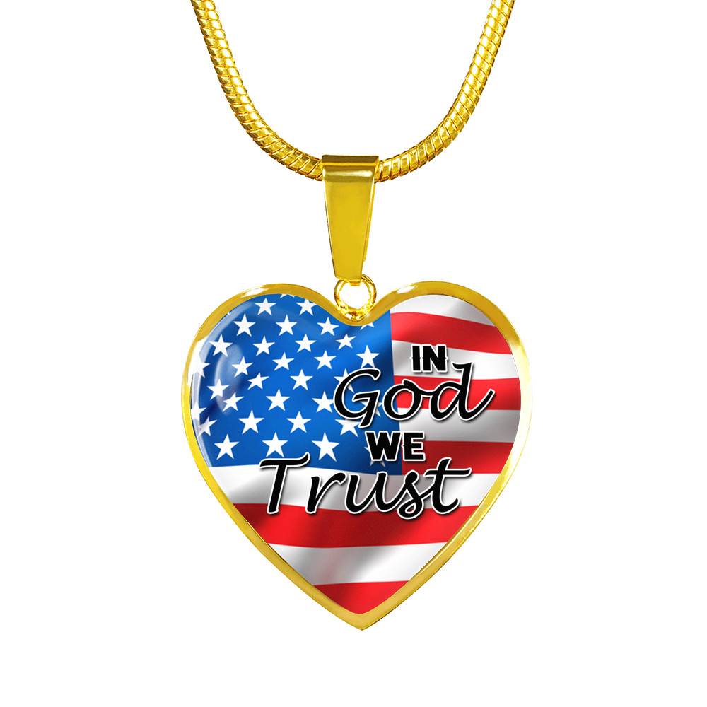In God We Trust American Flag Patriotic Heart Pendant Necklace - Gift For Patriot - Heart Luxury Necklace (Gold Plated)