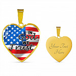 In God We Trust American Flag Patriotic Heart Pendant Necklace - Gift For Patriot - Heart Luxury Necklace (Gold Plated)