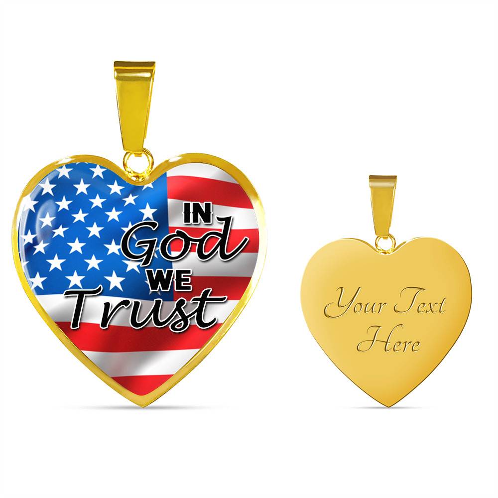 In God We Trust American Flag Patriotic Heart Pendant Necklace - Gift For Patriot - Heart Luxury Necklace (Gold Plated)