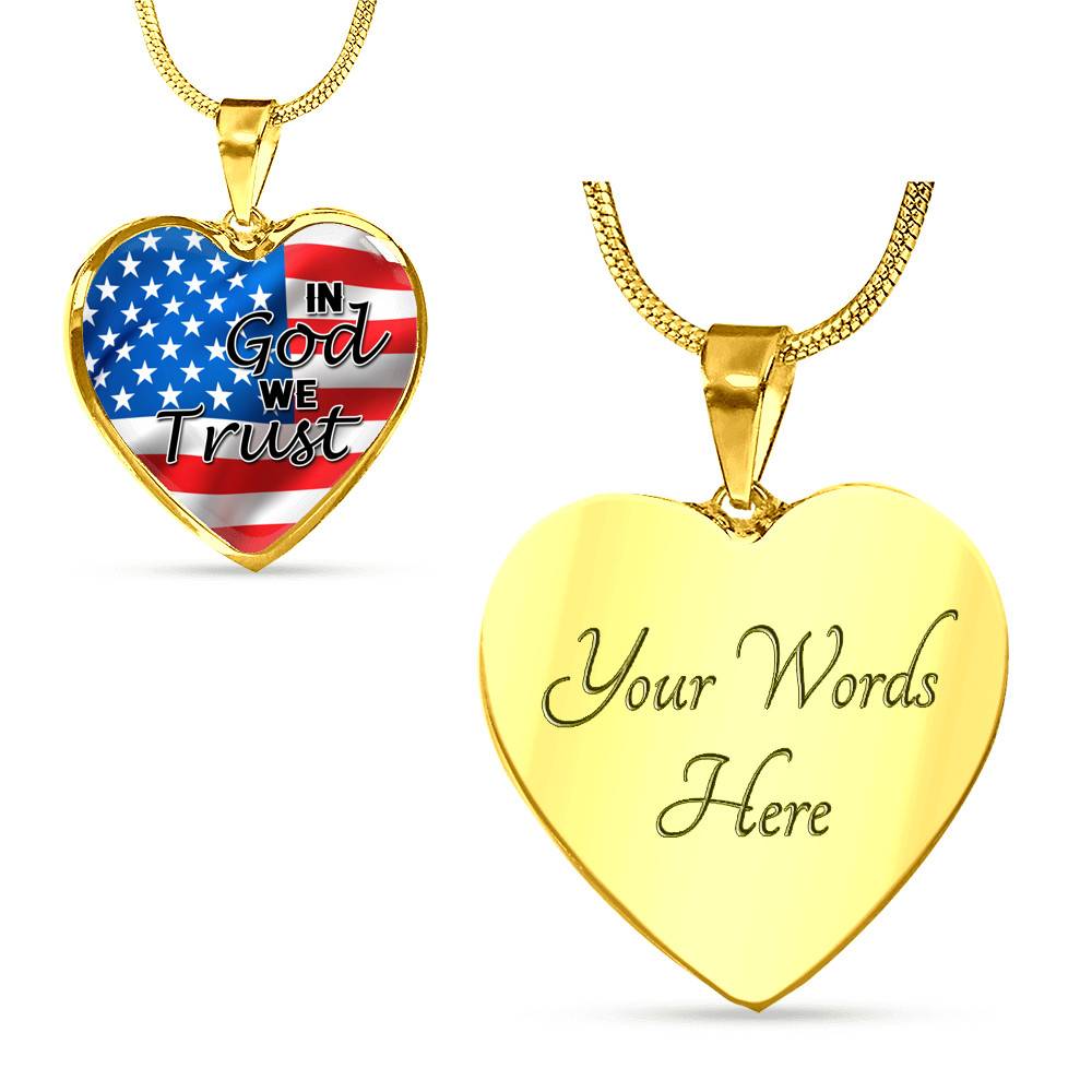 In God We Trust American Flag Patriotic Heart Pendant Necklace - Gift For Patriot - Heart Luxury Necklace (Gold Plated)