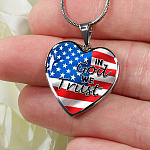 In God We Trust American Flag Patriotic Heart Pendant Necklace - Gift For Patriot - Heart Luxury Necklace (Silver)