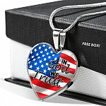 In God We Trust American Flag Patriotic Heart Pendant Necklace - Gift For Patriot - Heart Luxury Necklace (Silver)