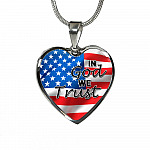 In God We Trust American Flag Patriotic Heart Pendant Necklace - Gift For Patriot - Heart Luxury Necklace (Silver)