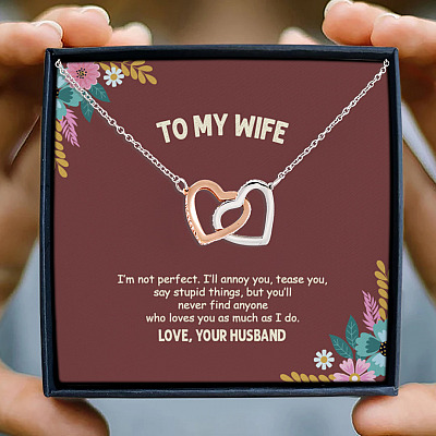 To My Wife I'm Not Perfect I'll Annoy You From Husband Interlocking Hearts Pendant Necklace