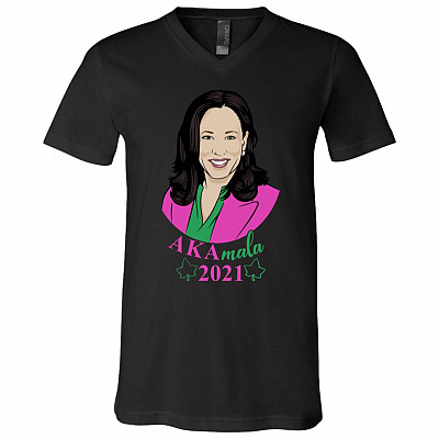 Kamala Harris Akamala T-Shirt - V Neck, Black, V-Neck T-Shirt