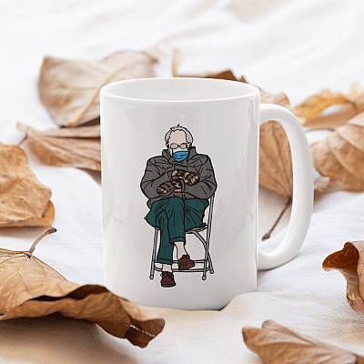 Alternative view of Bernie Sanders Sitting in Chair 2021 Presidential Inauguration Date Coffee Mug - Beer Stein - Water Bottle