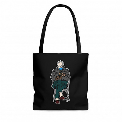 Bernie Sanders Sitting in Chair 2021 Presidential Inauguration Date AOP Tote Bag - Shopping Bag